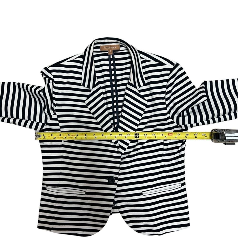 Ellen Tracy Black White Striped Blazer Jacket Women’s Medium Stretch Career - Picture 8 of 14